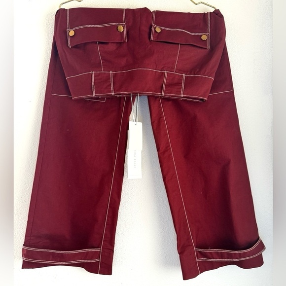 NWT Veronica Beard PantS Sigrid Topstitched Cotton Stretch Twill Pant DEEP BRICK - Picture 9 of 11
